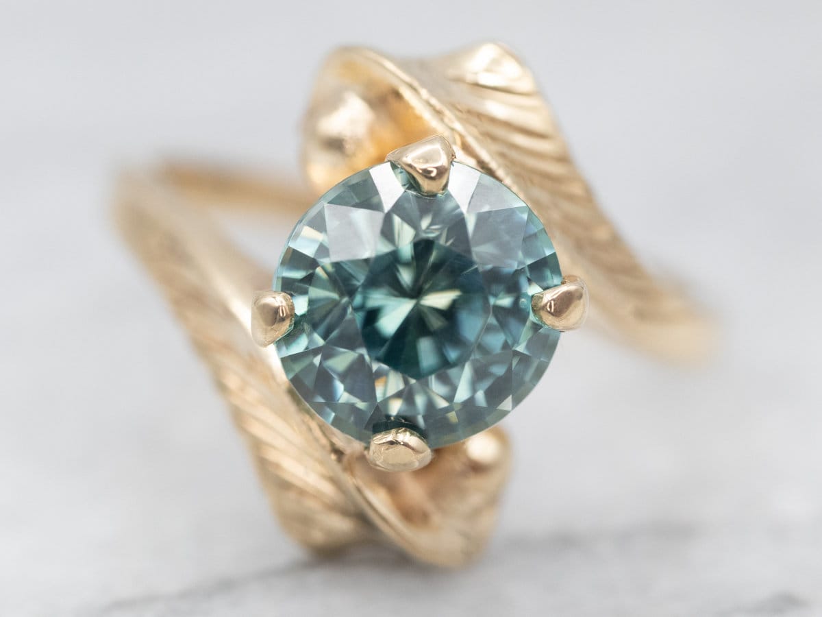 10k Yellow Gold Blue Zircon Bypass Ring