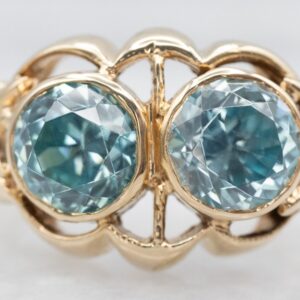 10k Yellow Gold Two Stone Blue Zircon Statement Ring 10k Yellow Gold Two Stone Blue Zircon Statement Ring