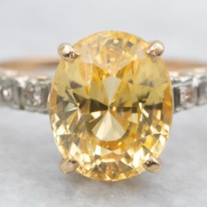 14k Gold Yellow Zircon Diamond Ring, Retro Era 14k Gold Yellow Zircon Diamond Ring, Retro Era