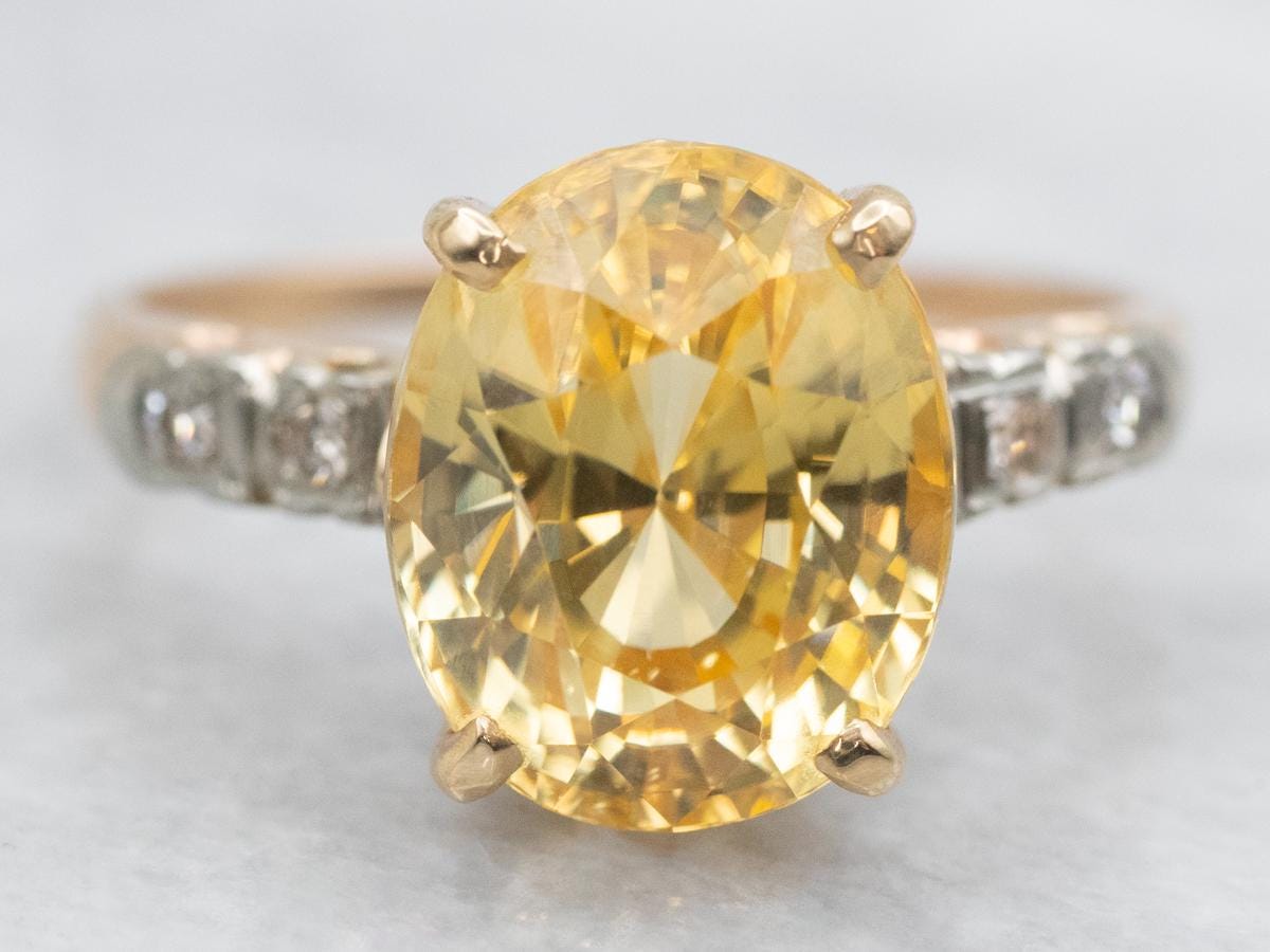 14k Gold Yellow Zircon Diamond Ring, Retro Era