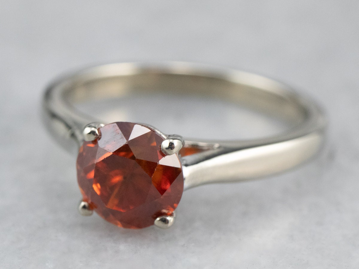 14k White Gold Orange Zircon Solitaire Ring