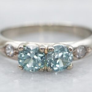 14k White Gold Blue Zircon Ring With Diamond Accents 14k White Gold Blue Zircon Ring With Diamond Accents
