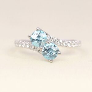 14K White Gold Blue Zircon Diamond Wedding Band - December Birthstone Ring 14K White Gold Blue Zircon Diamond Wedding Band - December Birthstone Ring