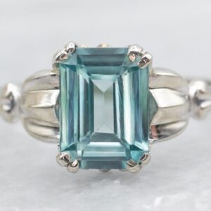 14k White Gold Blue Zircon Emerald Cut Solitaire Ring 14k White Gold Blue Zircon Emerald Cut Solitaire Ring
