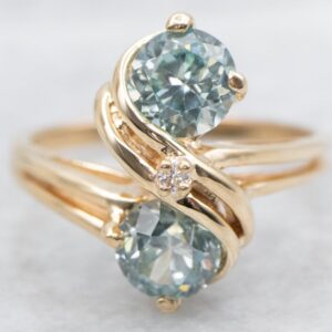 14k Yellow Gold Blue Zircon Toi Et Moi Diamond Ring, Size 7 14k Yellow Gold Blue Zircon Toi Et Moi Diamond Ring, Size 7