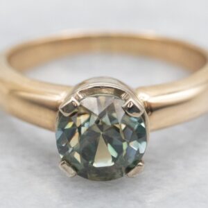 14k Yellow Gold Zircon Solitaire Ring, Round Blue-green Gem 14k Yellow Gold Zircon Solitaire Ring, Round Blue-green Gem