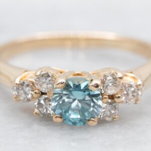 14k Yellow Gold Blue Zircon And Diamond Ring 14k Yellow Gold Blue Zircon And Diamond Ring