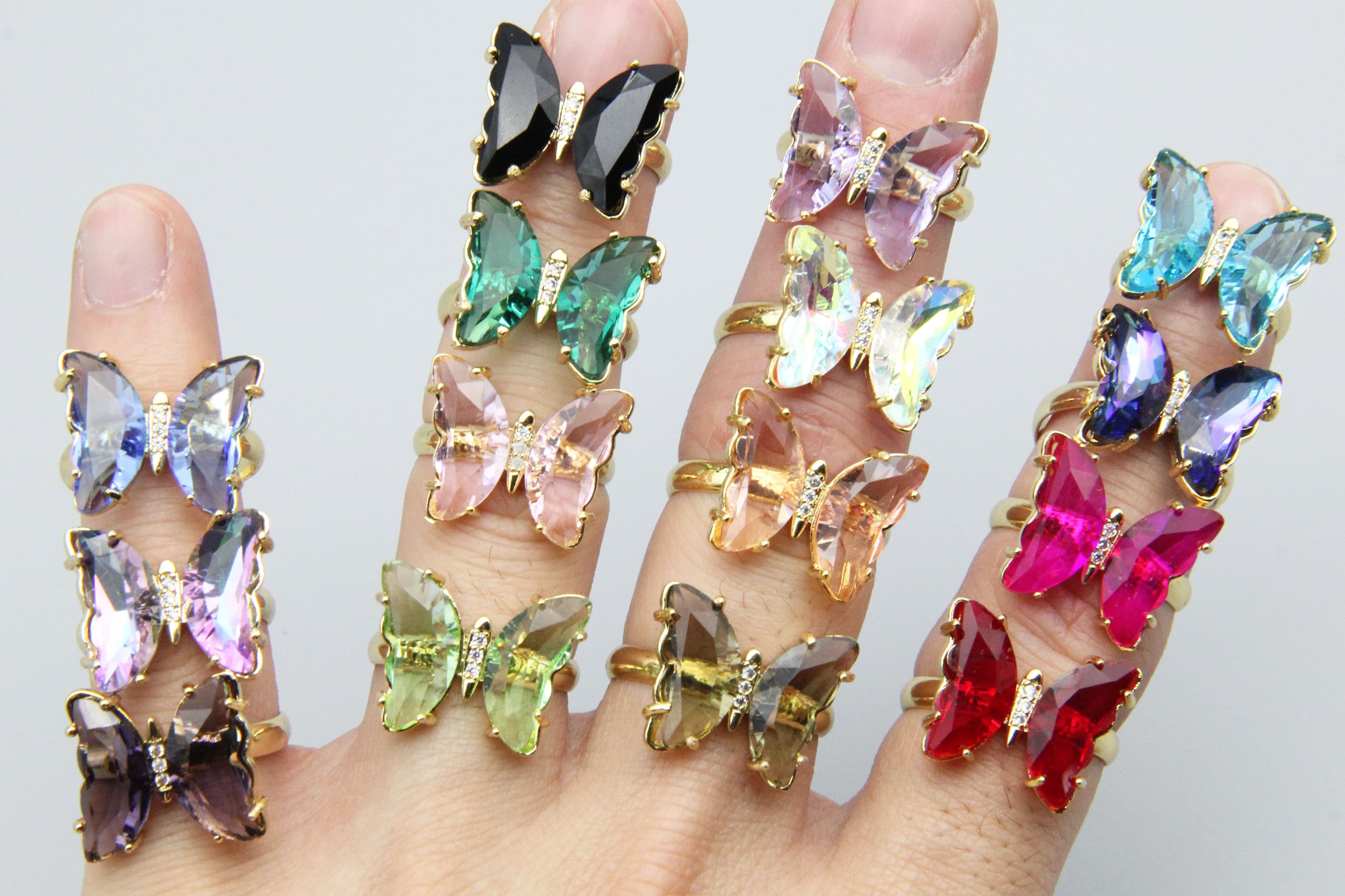 17 Colors Zircon Butterfly Ring,the Adjustable Ring,for Jewlelry Ring,wholesale Ring,for Her Gift Ring,plated 18k Gold Copper Ring.