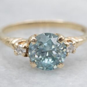 Blue Zircon And Diamond 10k Yellow Gold Ring, Anniversary Gift Blue Zircon And Diamond 10k Yellow Gold Ring, Anniversary Gift