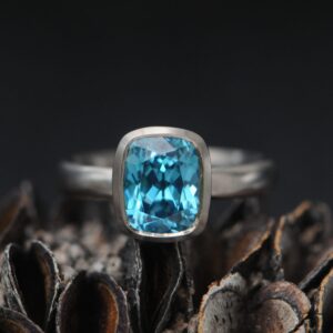 Blue Zircon Ring, Cushion Cut Engagement Ring In 18k White Gold, Ready To Ship Size 6.5 Blue Zircon Ring, Cushion Cut Engagement Ring In 18k White Gold, Ready To Ship Size 6.5