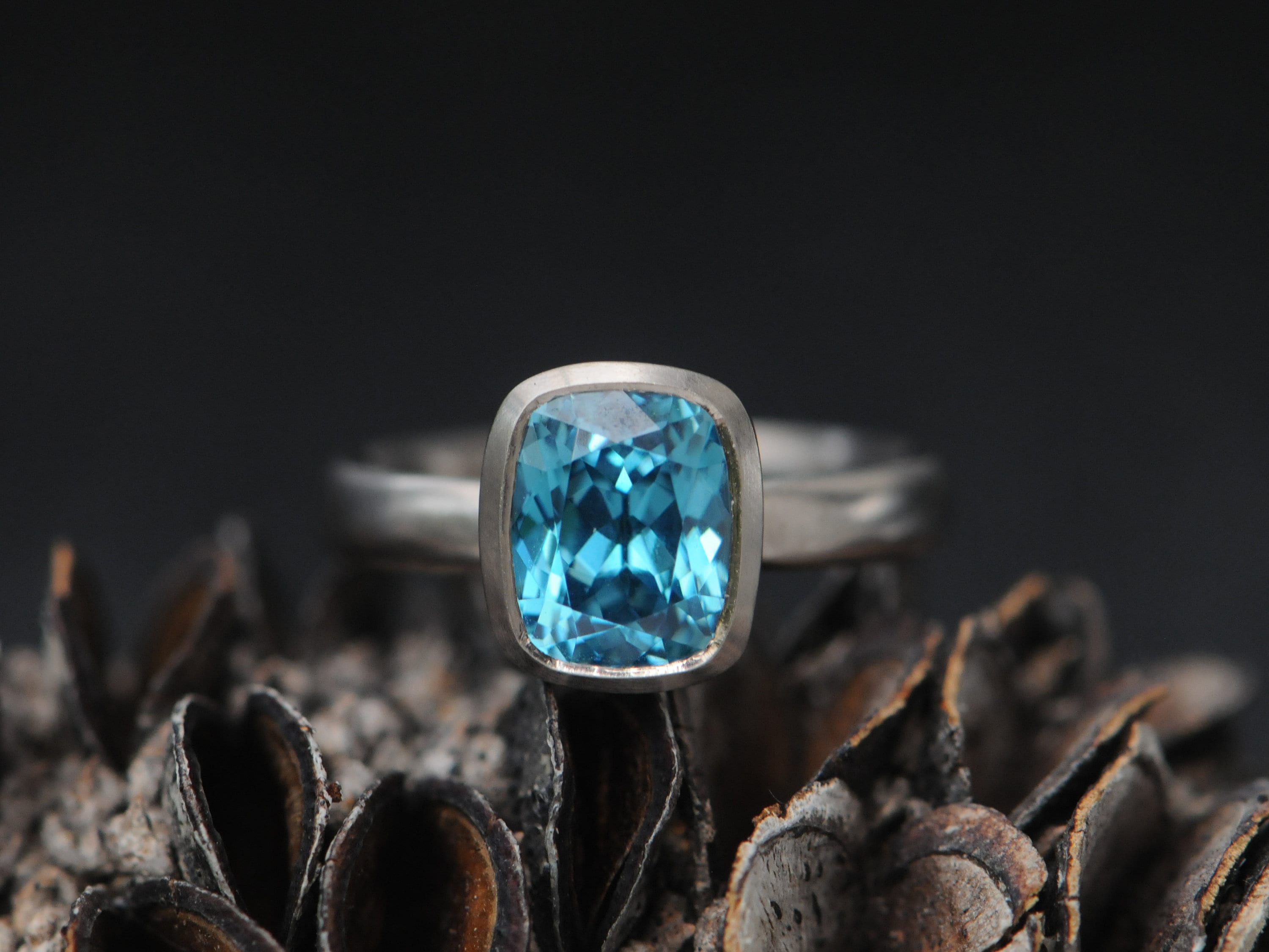 Blue Zircon Ring, Cushion Cut Engagement Ring In 18k White Gold, Ready To Ship Size 6.5