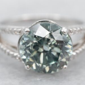Blue Zircon Diamond Ring, 14k White Gold Engagement Ring Blue Zircon Diamond Ring, 14k White Gold Engagement Ring