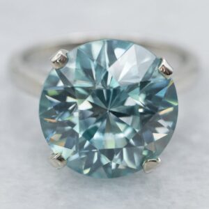 Blue Zircon Solitaire Ring, 10k White Gold, December Birthstone Blue Zircon Solitaire Ring, 10k White Gold, December Birthstone