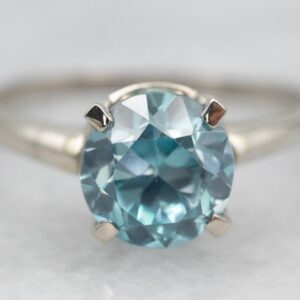 Blue Zircon Solitaire Ring, 14k White Gold, December Birthstone Blue Zircon Solitaire Ring, 14k White Gold, December Birthstone