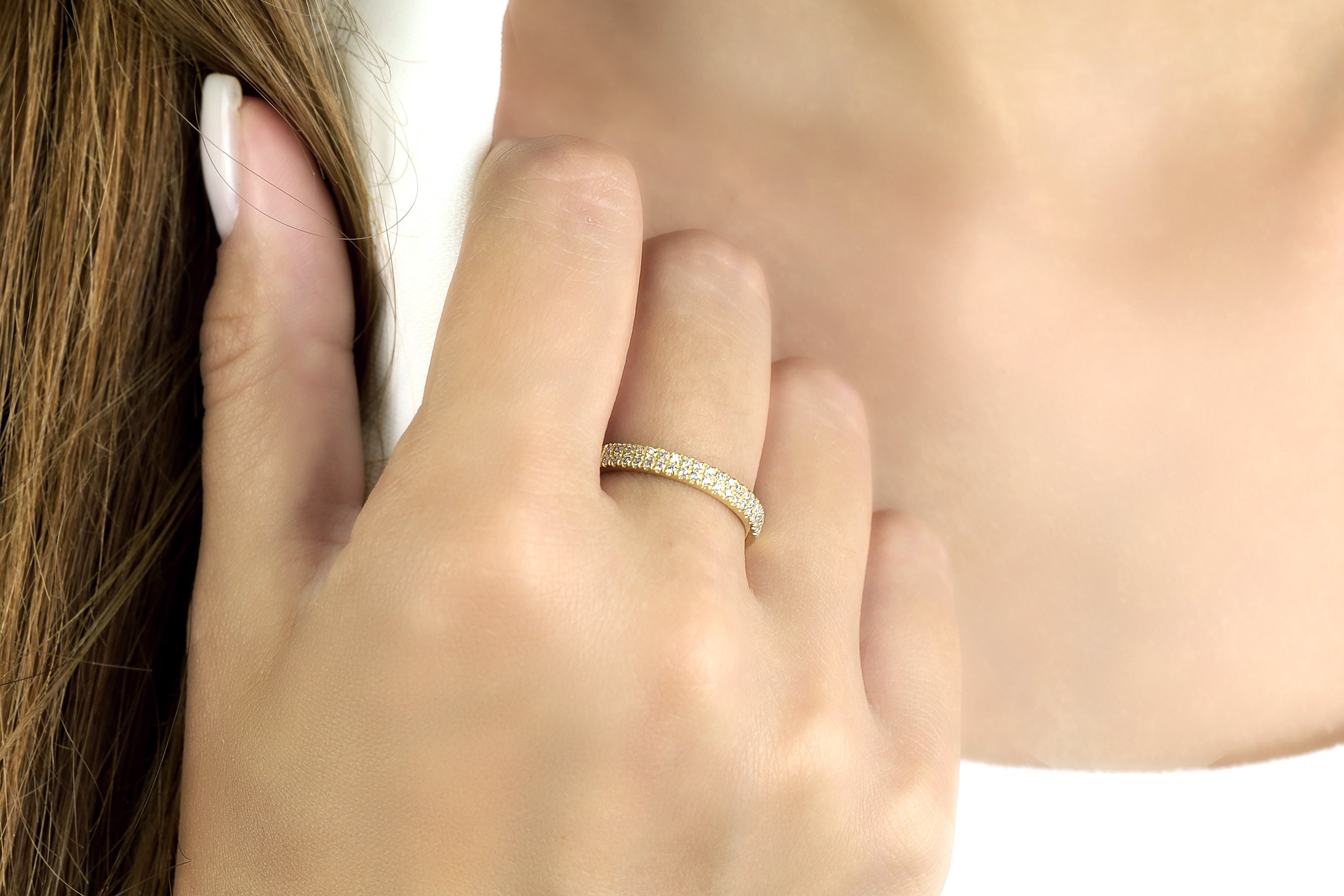 Cz Delicate Gold Vermeil Ring · 18k Gold Vermeil Two-row Ring · Pave Setting Clear Zircon Ring · Dainty Stackable Ring · Ring For Women
