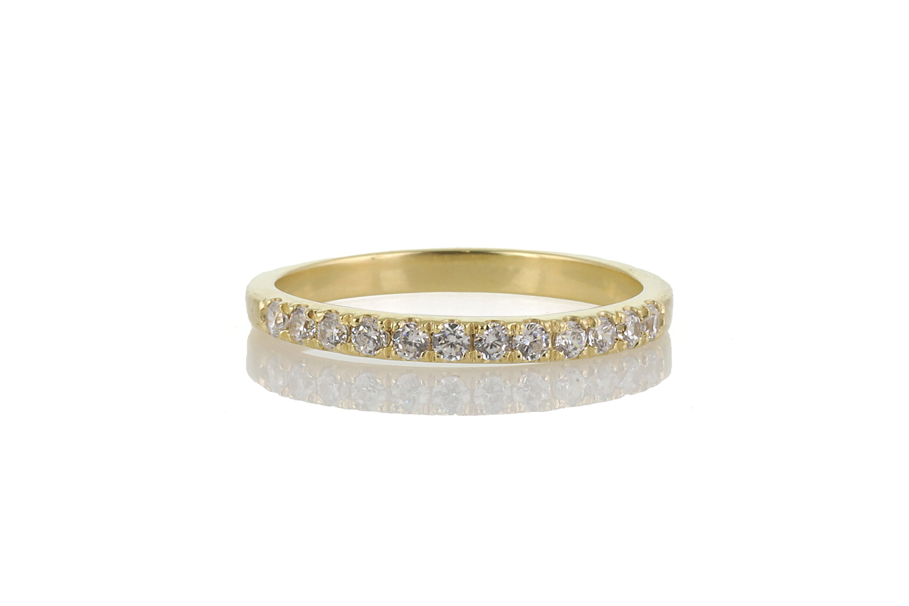 Cz Gold Filled Ring · 14k Gold Vermeil Zircon Ring · Half Way Paved Cz 2mm Band · Dainty Stackable Ring · Elegant Ring For Women