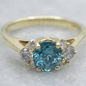 Green Gold Blue Zircon And Diamond Ring Green Gold Blue Zircon And Diamond Ring