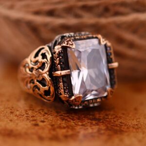 Zircon Mens Handmade Ring , Vintage Style Mens Ring, Gift For Him , Silver Mens Ring, Ottoman Style Mens Ring, Fathers Day Gift