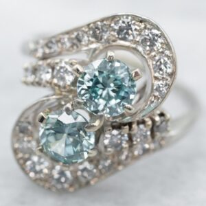Retro Blue Zircon Toi et Moi Ring, Diamond White Gold