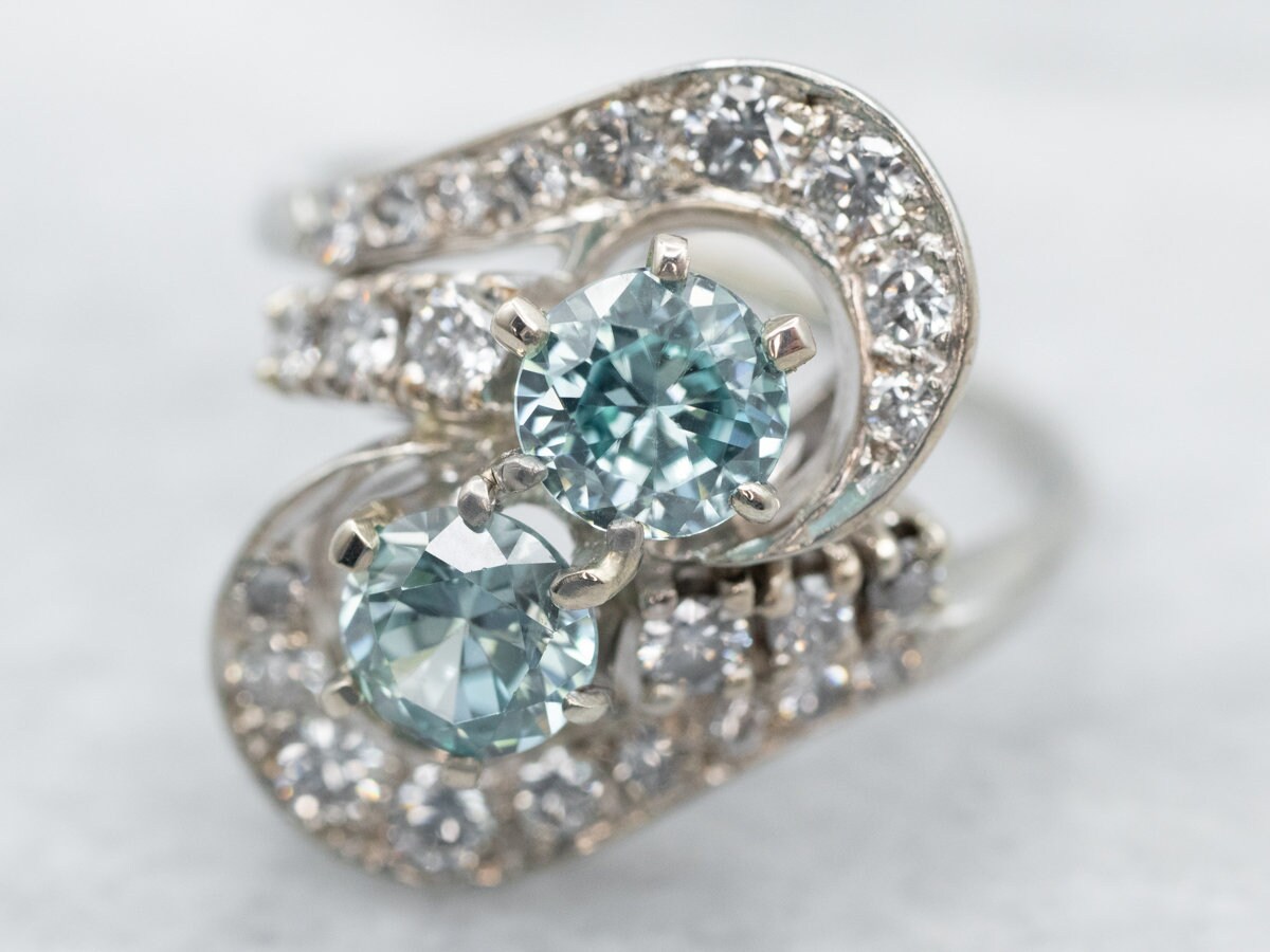 Retro Blue Zircon Toi Et Moi Ring, Diamond White Gold