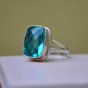 Rose Cut Blue Zircon Ring: 925 Sterling Silver, Gold Fill Statement Ring