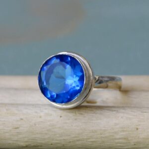 Round Blue Zircon Ring, Sterling Silver, Dainty Wedding Gift Round Blue Zircon Ring, Sterling Silver, Dainty Wedding Gift