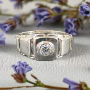 Sterling Silver Ring: Geometric Zircon Gemstone Wedding Band