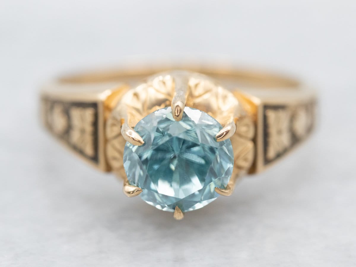 Victorian 14k Gold Blue Zircon Solitaire Ring
