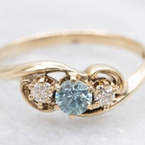 Vintage Blue Zircon Diamond Ring, 14k Yellow Gold Vintage Blue Zircon Diamond Ring, 14k Yellow Gold