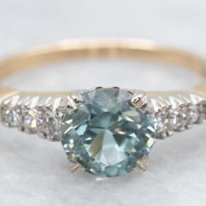 Vintage Blue Zircon Diamond Ring, 14k Two Tone Gold Vintage Blue Zircon Diamond Ring, 14k Two Tone Gold