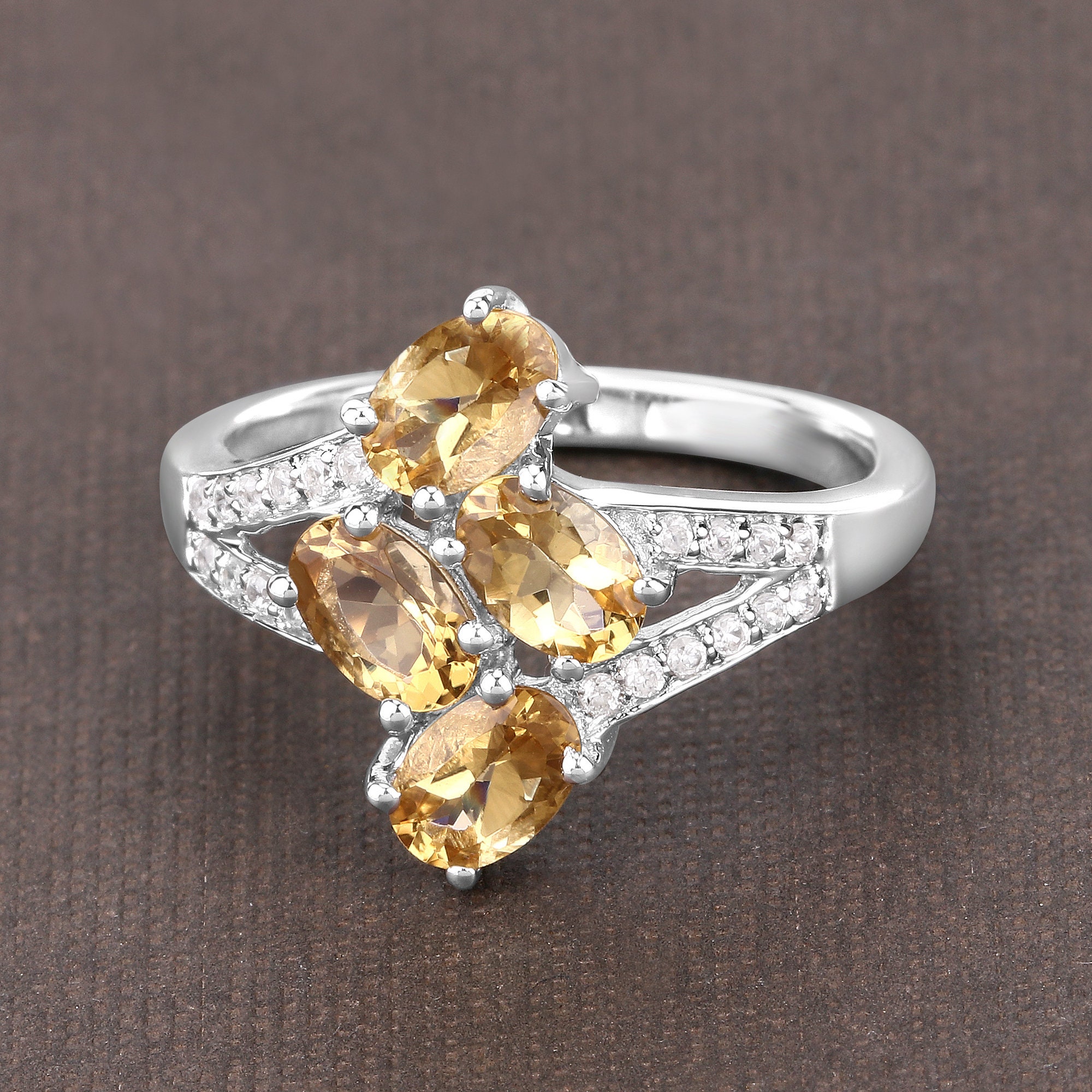 Yellow Beryl Ring, Genuine Yellow Beryl And White Zircon Ring Sterling Silver, Yellow Beryl Ring For Women, Yellow Gemstone Silver Ring