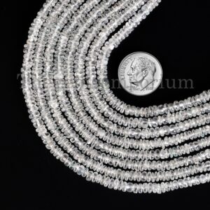 3-4 mm White Zircon Smooth Rondelle Beads, Loose Zircon Beads Strand, Plain White Zircon Beads For Jewelry, Smooth Rondelles, Zircon Beads