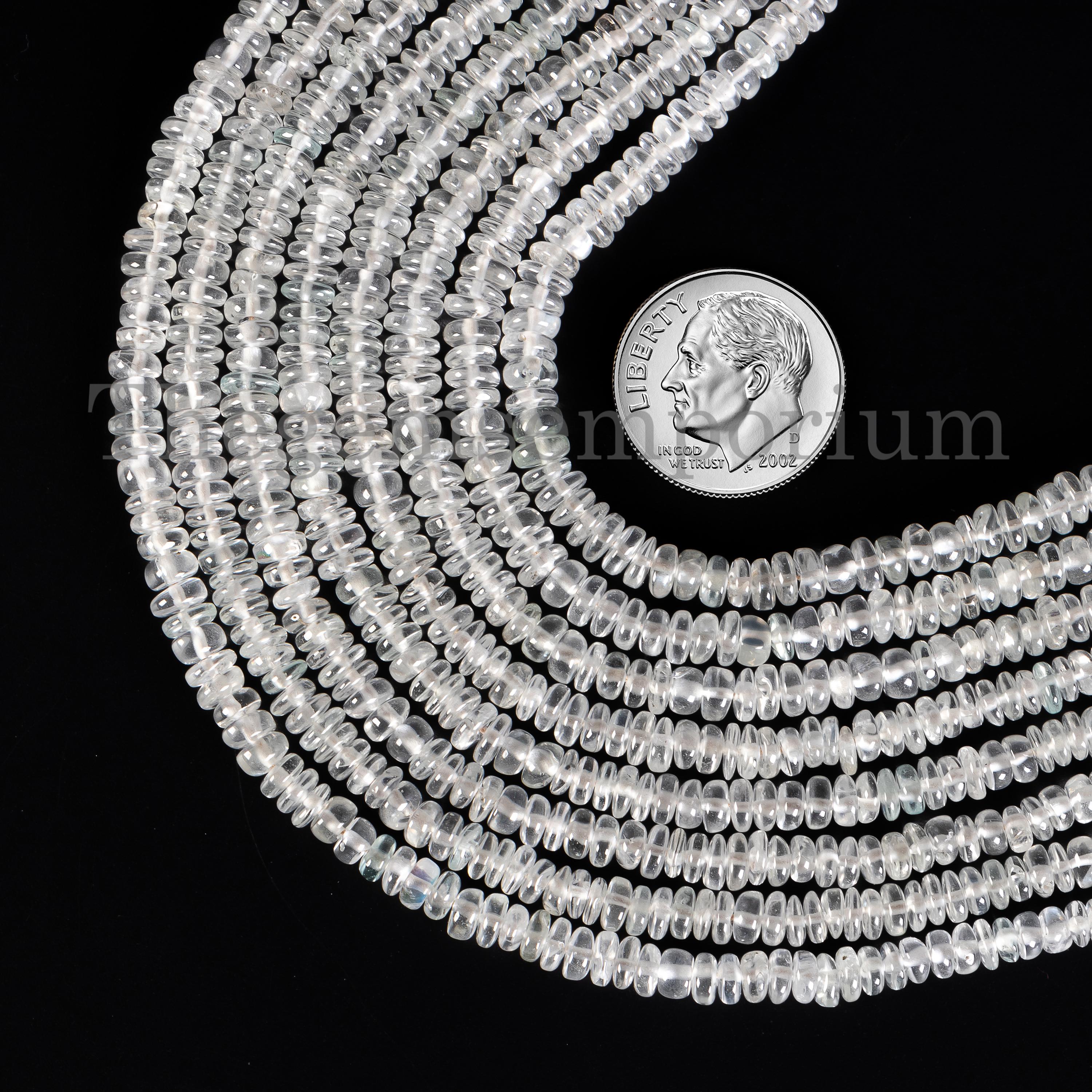 3-4 Mm White Zircon Smooth Rondelle Beads, Loose Zircon Beads Strand, Plain White Zircon Beads For Jewelry, Smooth Rondelles, Zircon Beads