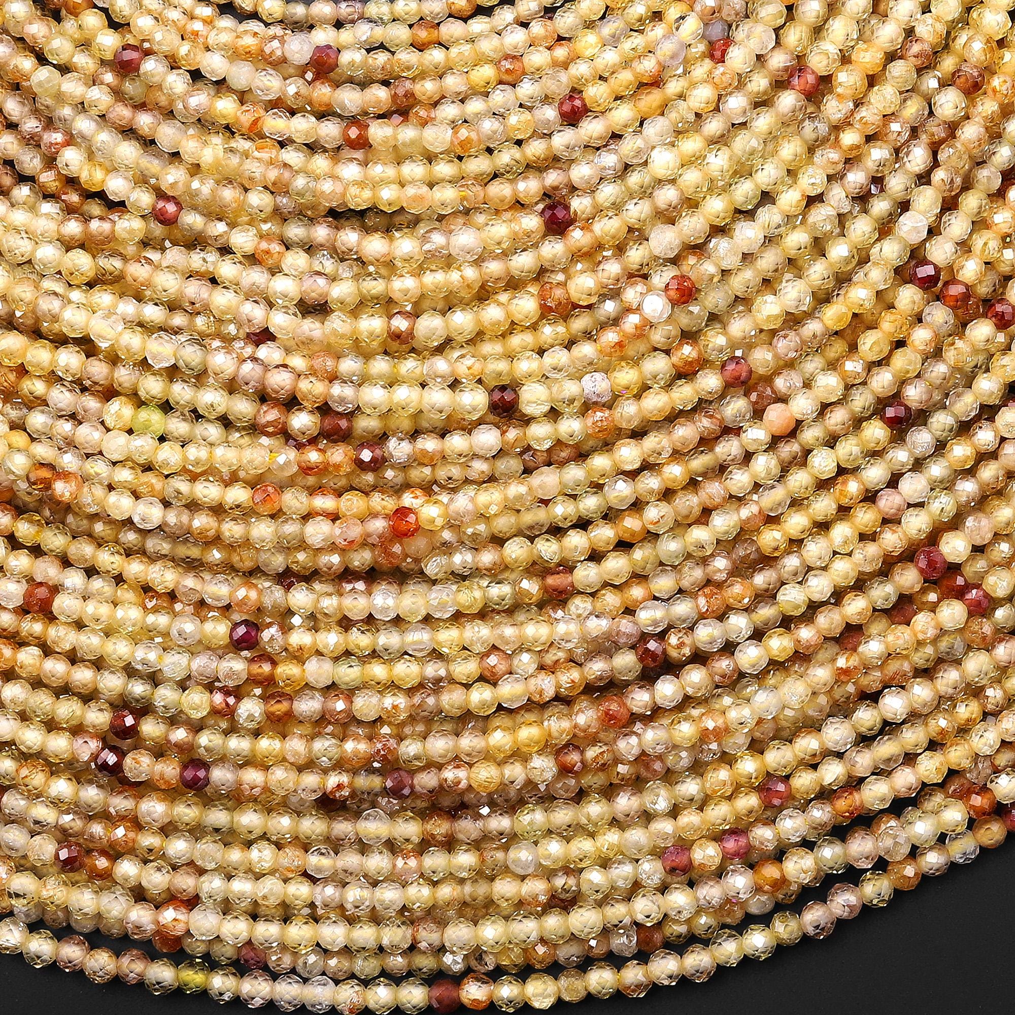 Aaa Faceted Genuine Natural Zircon Round Beads 2mm Golden Champagne Canary Yellow Diamond Cut Gemstone 15.5" Strand