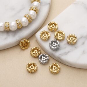 Round Heart Spacer Beads With Zircon Gold Plated Brass 14k 18k Tone Platinum Finish, Diy Jewelry Making Accessories, 5/10pcs Round Heart Spacer Beads With Zircon Gold Plated Brass 14k 18k Tone Platinum Finish, Diy Jewelry Making Accessories, 5/10pcs