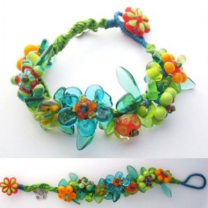 Spring Flowers Knotted Lampwork Bracelet Jewelry Idea