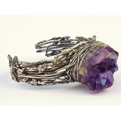 Silver And Amethyst Cluster Cuff Bracelet Project