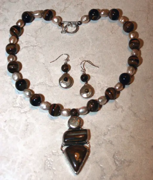 Pearl & Tigers Eye Necklace And Earring Set Project
