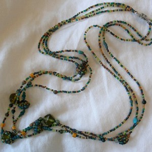 Beaded Bead Three Strand Necklace Jewelry Idea