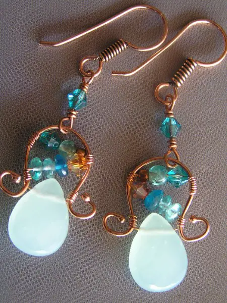 Copper Wire Earrings With Russian Amazonite And Apatite Project