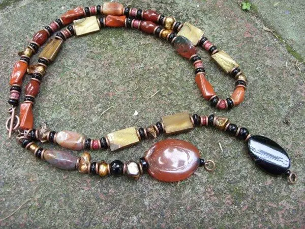 Long Black Brown Gemstone And Copper Necklace Project