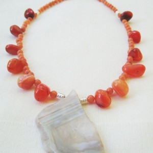 Peach Aventurine Necklace With Agate Slice Pendant Jewelry Idea