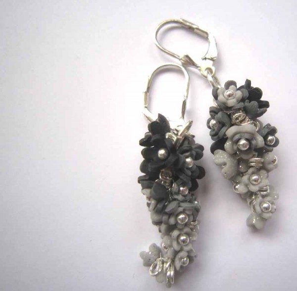 Black and Silver Polymer Clay Flower Earrings Project