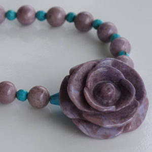 Purple Jade and Turquoise Necklace With Carved Rose Project